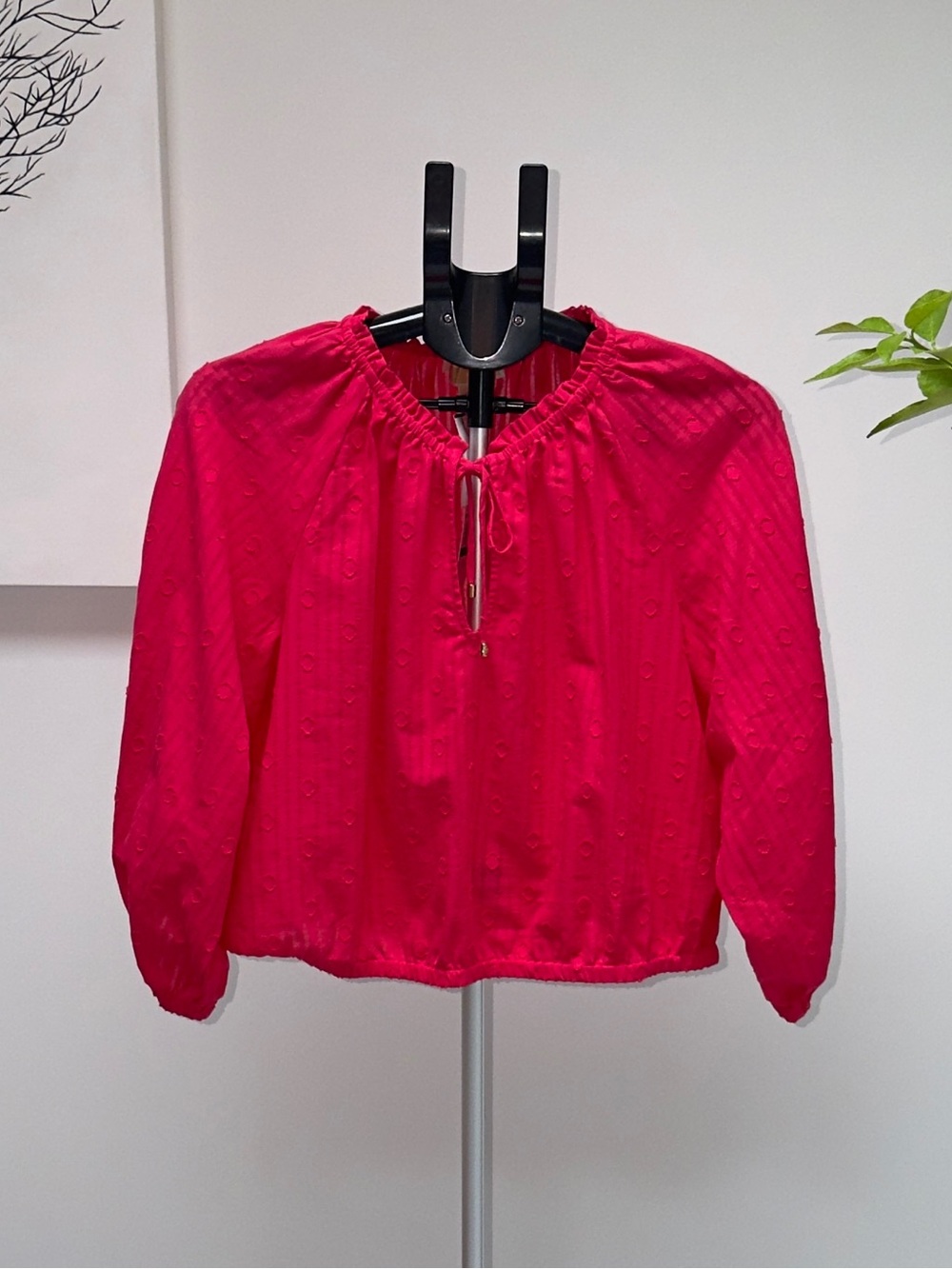 Michael Kors Pink Tie-Neck Lightweight Chiffon Blouse M Balloon Sleeve